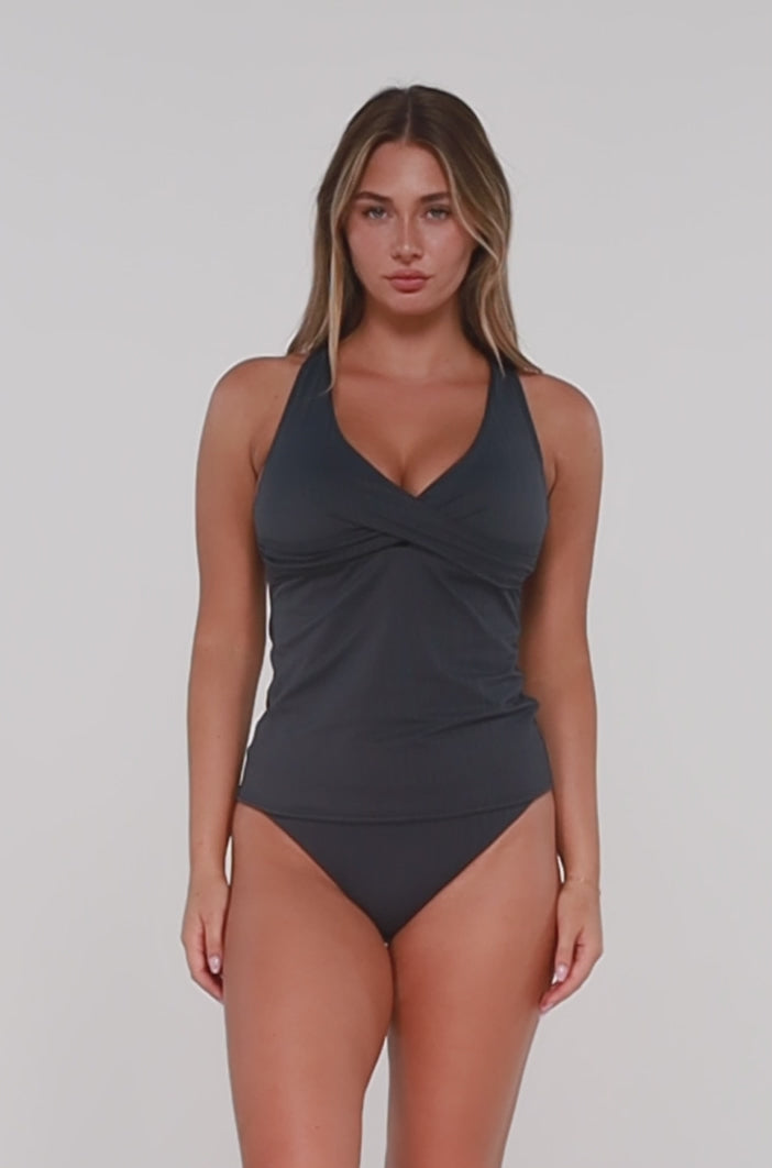 Slate Seagrass Texture Taylor Tankini: Swimwear with Built-in Bra