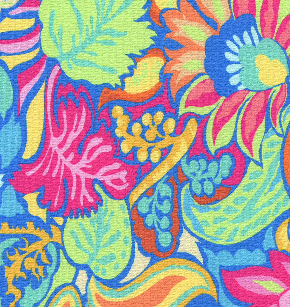 Sunsets Fiji Sandbar Rib tropical swimsuit print a with a colorful floral pattern in Electric Blue, Blue Bliss, and Begonia Sandbar pink