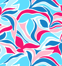 Sunsets Making Waves abstract aquatic swimsuit print in a cool pink and blue color palette