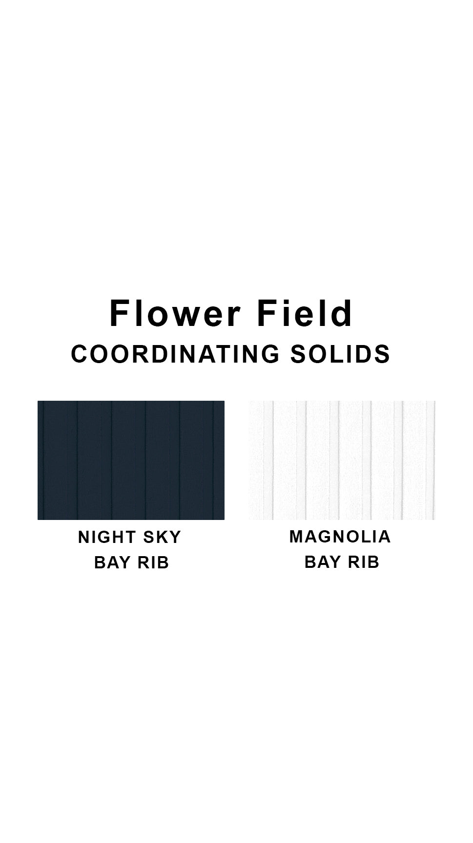 Coordinating solids chart for Flower Field swimsuit print: Night Sky Bay Rib and Magnolia Bay Rib