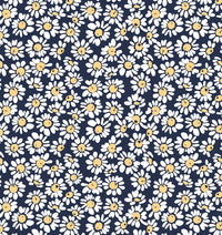 Swim Systems Flower Field swimsuit print with white daisies on a navy background, made from recycled fabric