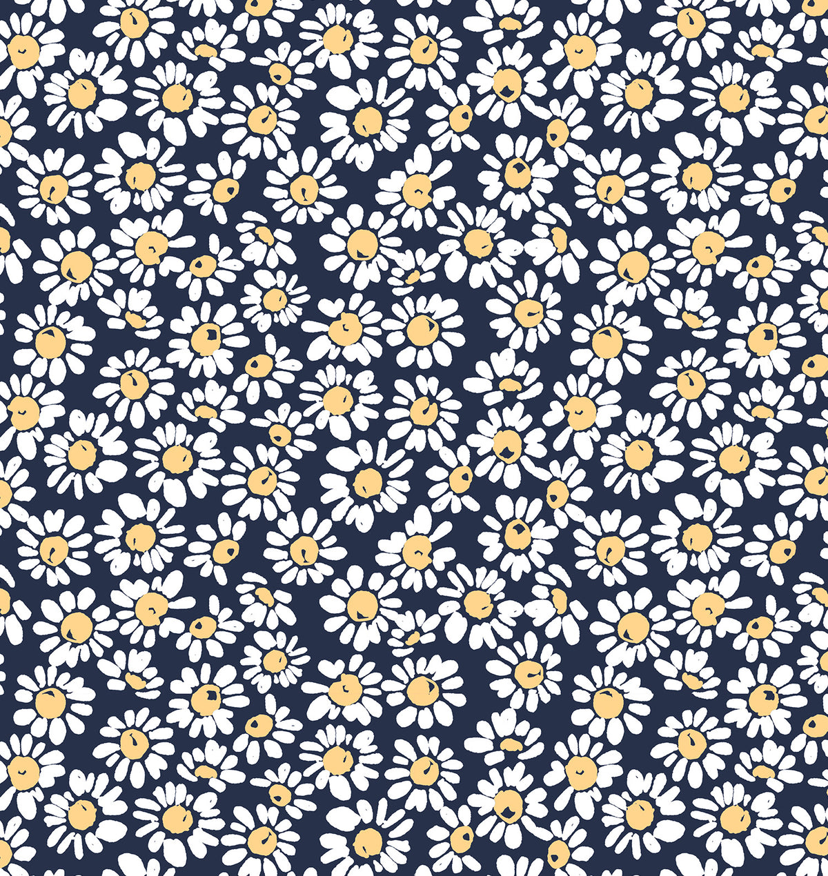 Swim Systems Flower Field swimsuit print with white daisies on a navy background, made from recycled fabric