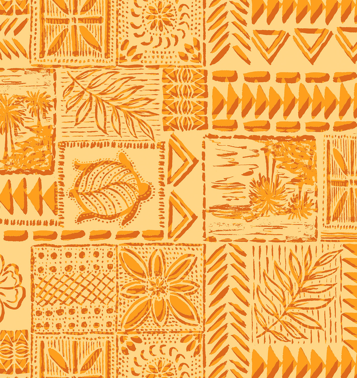 Swim Systems Playa Hermosa vintage Hawaiian-inspired print on a Honey Bay (pale yellow) background, made from recycled fabric