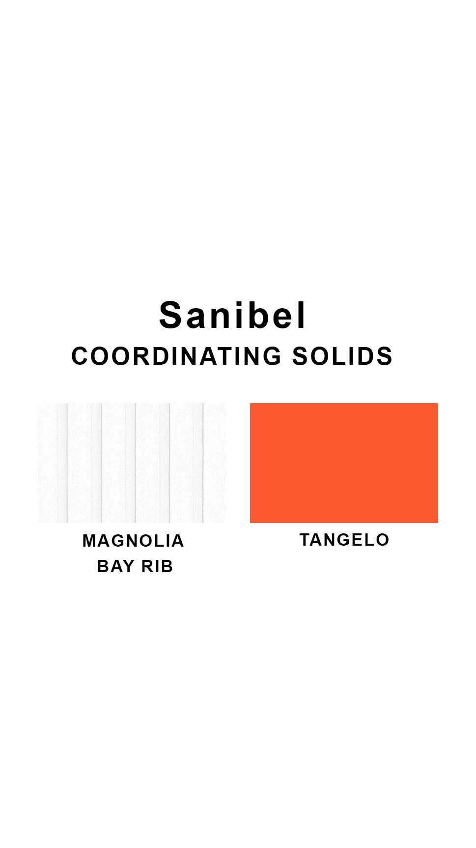 Coordinating solids chart for Sanibel swimsuit print: Magnolia Bay Rib and Tangelo
