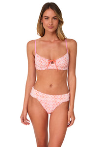 Front pose #1 of Jessica wearing Swim Systems Coral Kiss Scrunch Maggie Underwire Top