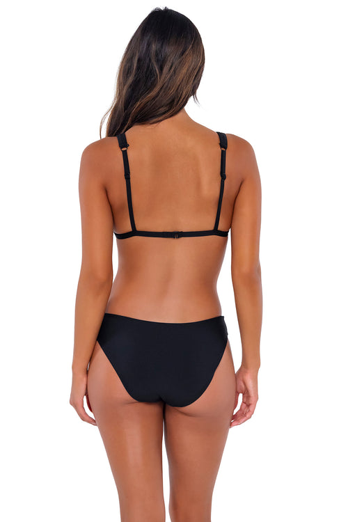 Back pose #1 of Chonzie wearing Swim Systems Black Chloe Bottom with matching Charlotte bikini top