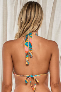 Back pose #1 of Jessica wearing Swim Systems Positano Crinkle Rib Mila Triangle Top