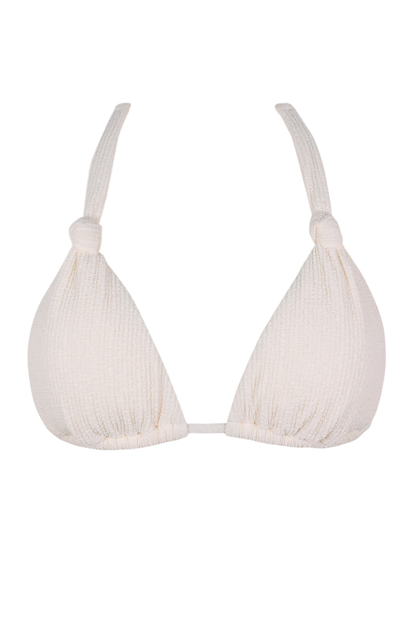 Front pose #1 of a floating garment shot featuring Swim Systems Buttercream Scrunch Mila Triangle Top