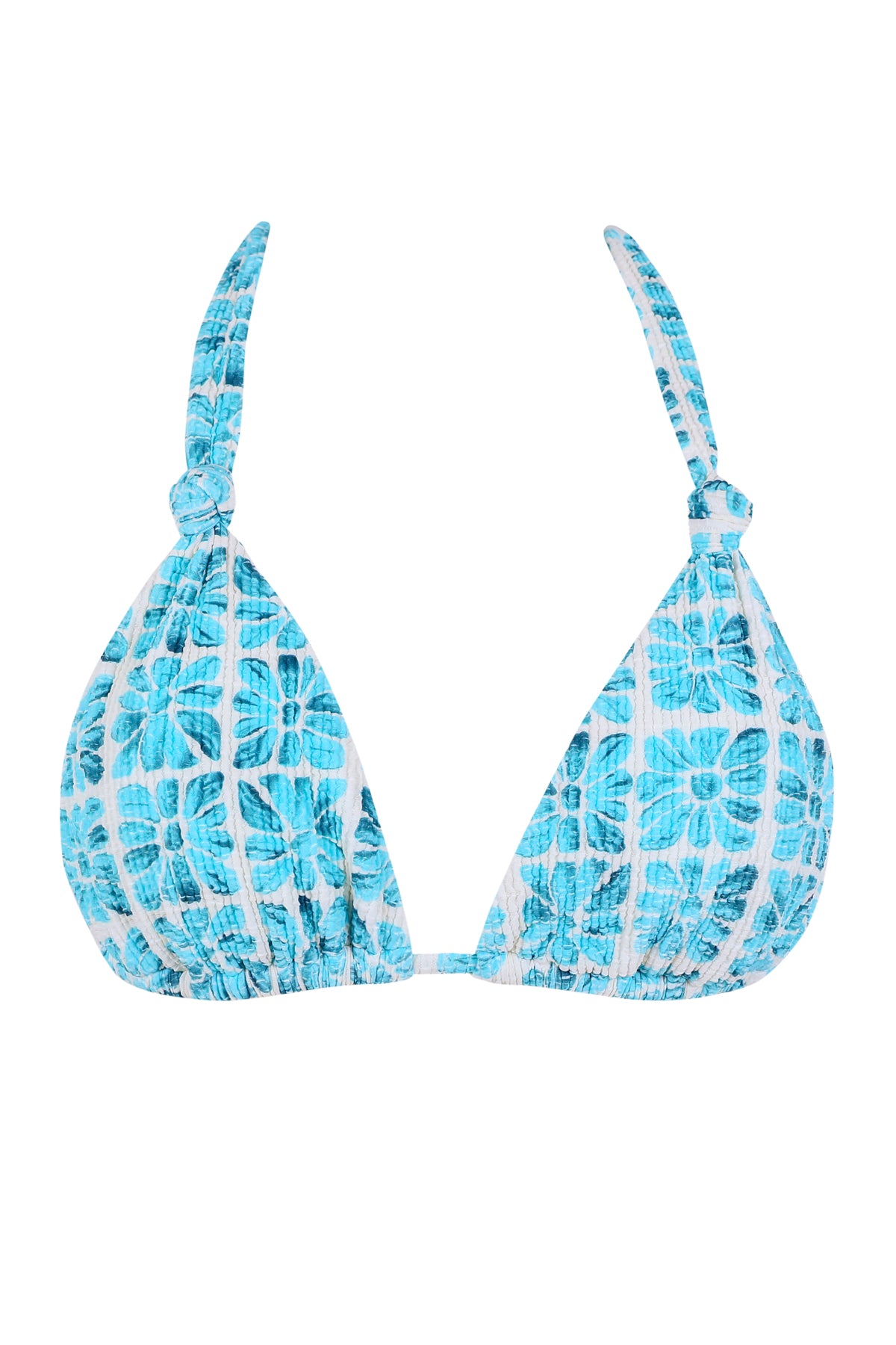 Front pose #1 of a floating garment shot featuring Swim Systems Surf Tile Scrunch Mila Triangle Top