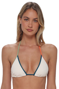 Front pose #1 of Jessica wearing Swim Systems Buttercream Scrunch Trisha Triangle Top