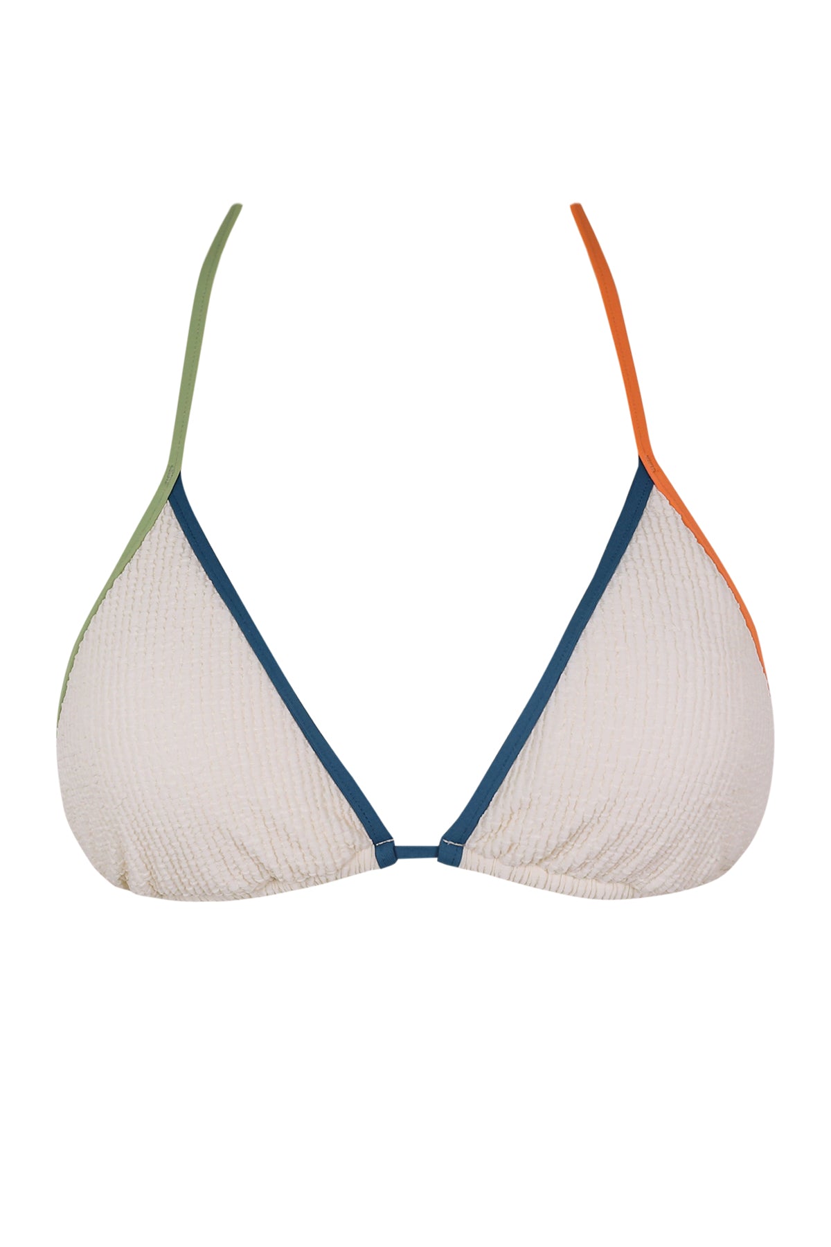 Front pose #1 of a floating garment shot featuring Swim Systems Buttercream Scrunch Trisha Triangle Top