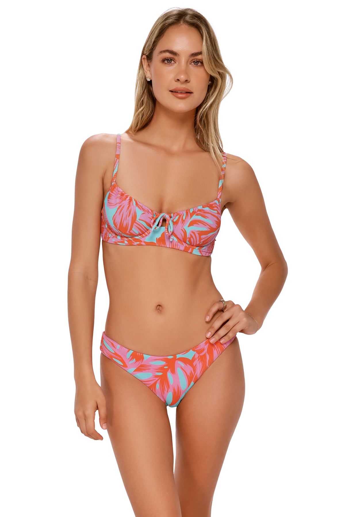 Palm Daze Rib Avila Underwire: Shirred Bikini Bra by Swim Systems