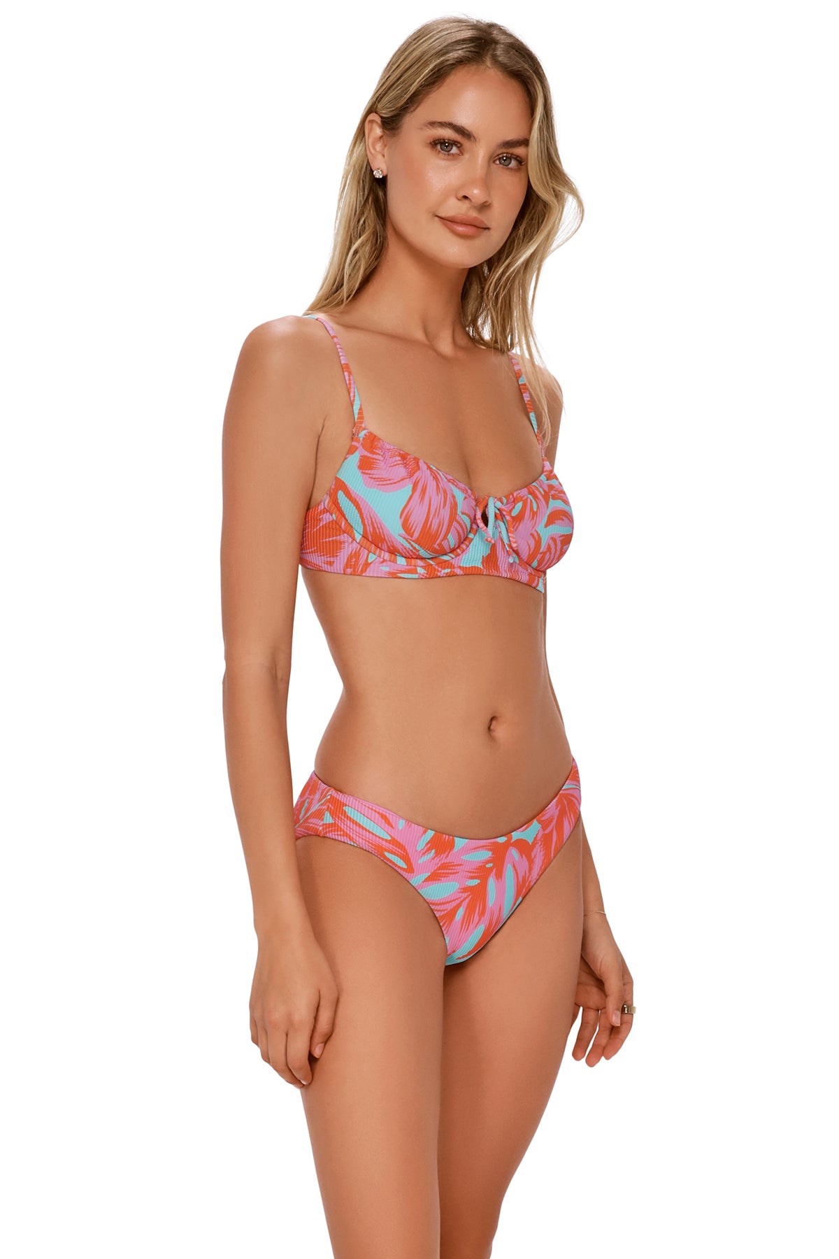 Palm Daze Rib Avila Underwire: Shirred Bikini Bra by Swim Systems