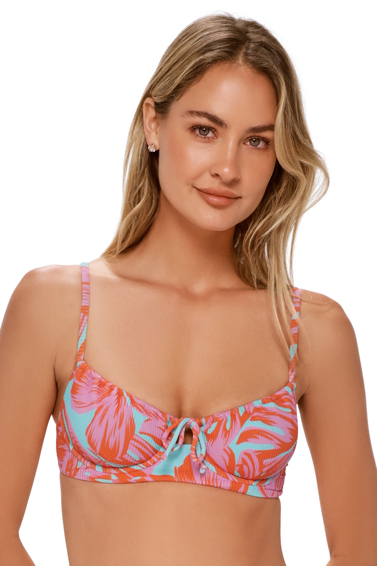 Palm Daze Rib Avila Underwire: Shirred Bikini Bra by Swim Systems