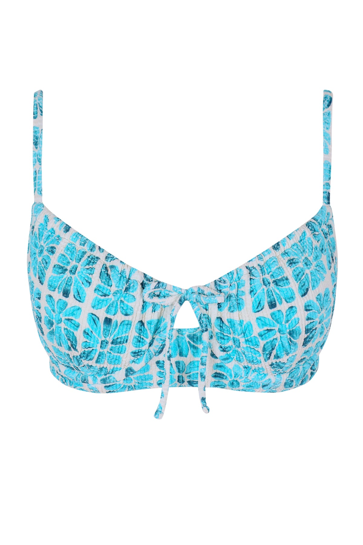Front pose #1 of a floating garment shot featuring Swim Systems Surf Tile Scrunch Avila Underwire Top