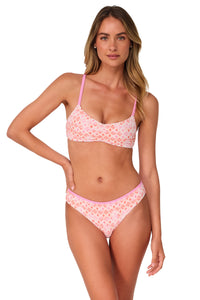 Active pose #2 of Jessica wearing Swim Systems Coral Kiss Scrunch Sylvia Bralette Top
