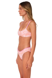 Quarter pose #1 of Jessica wearing Swim Systems Coral Kiss Scrunch Sylvia Bralette Top