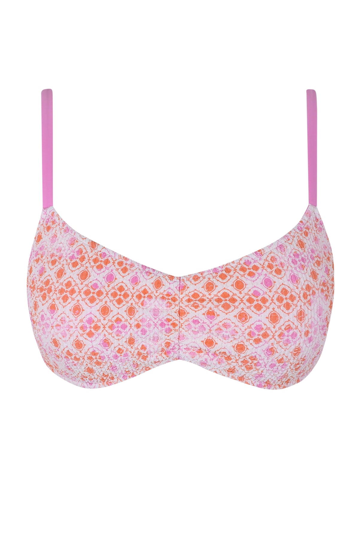 Front pose #1 of a floating garment shot featuring Swim Systems Coral Kiss Scrunch Sylvia Bralette Top