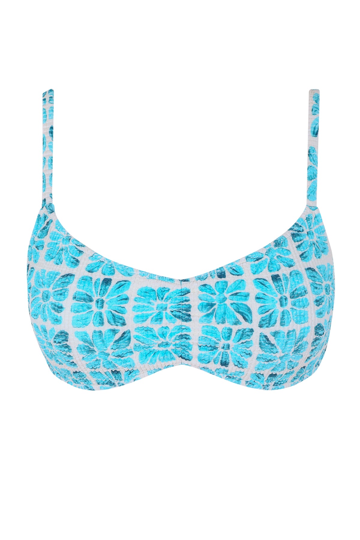 Front pose #1 of a floating garment shot featuring Swim Systems Surf Tile Scrunch Sylvia Bralette Top