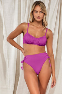 Front pose #2 of Jessica wearing Swim Systems Orchid Rio Rib Malia High Waist Bottom paired with matching Bonnie Bikini Top 