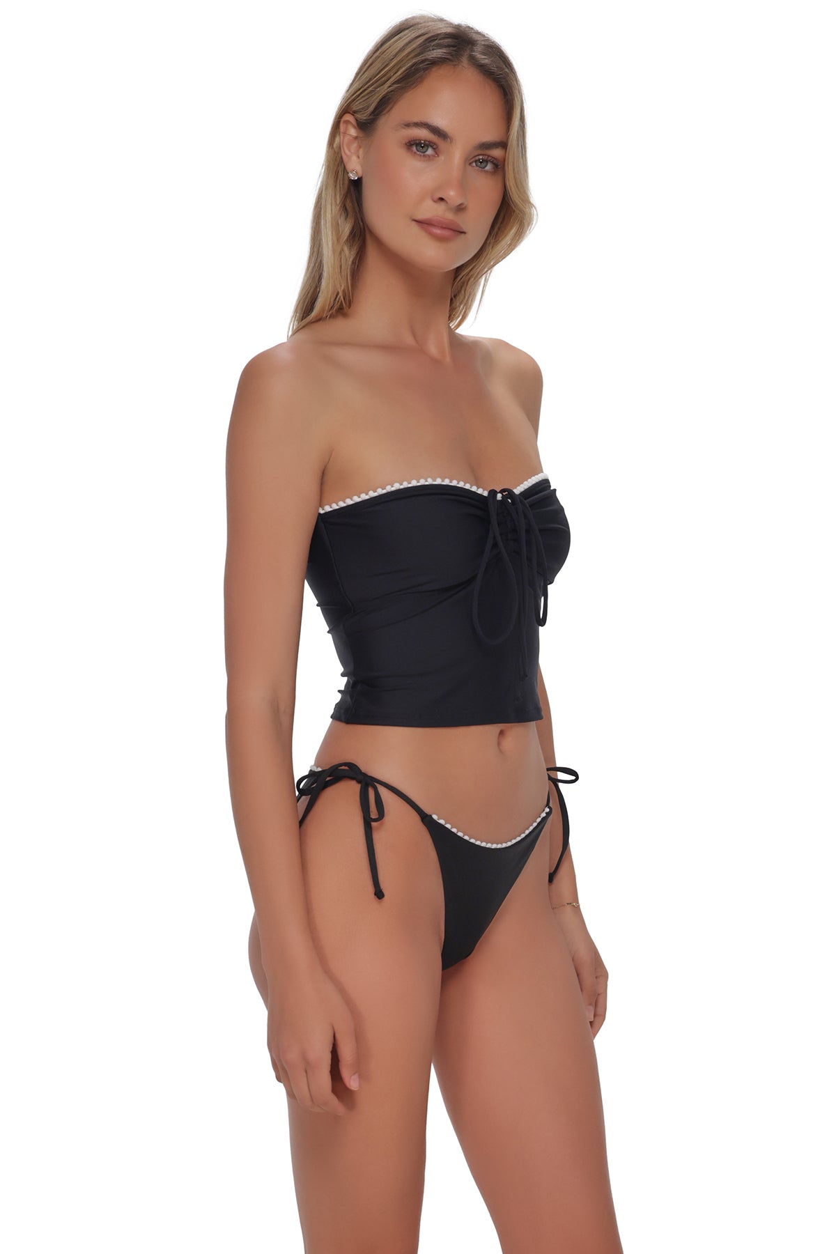 Swim Systems Black Pom Pom Dolly Crop Top