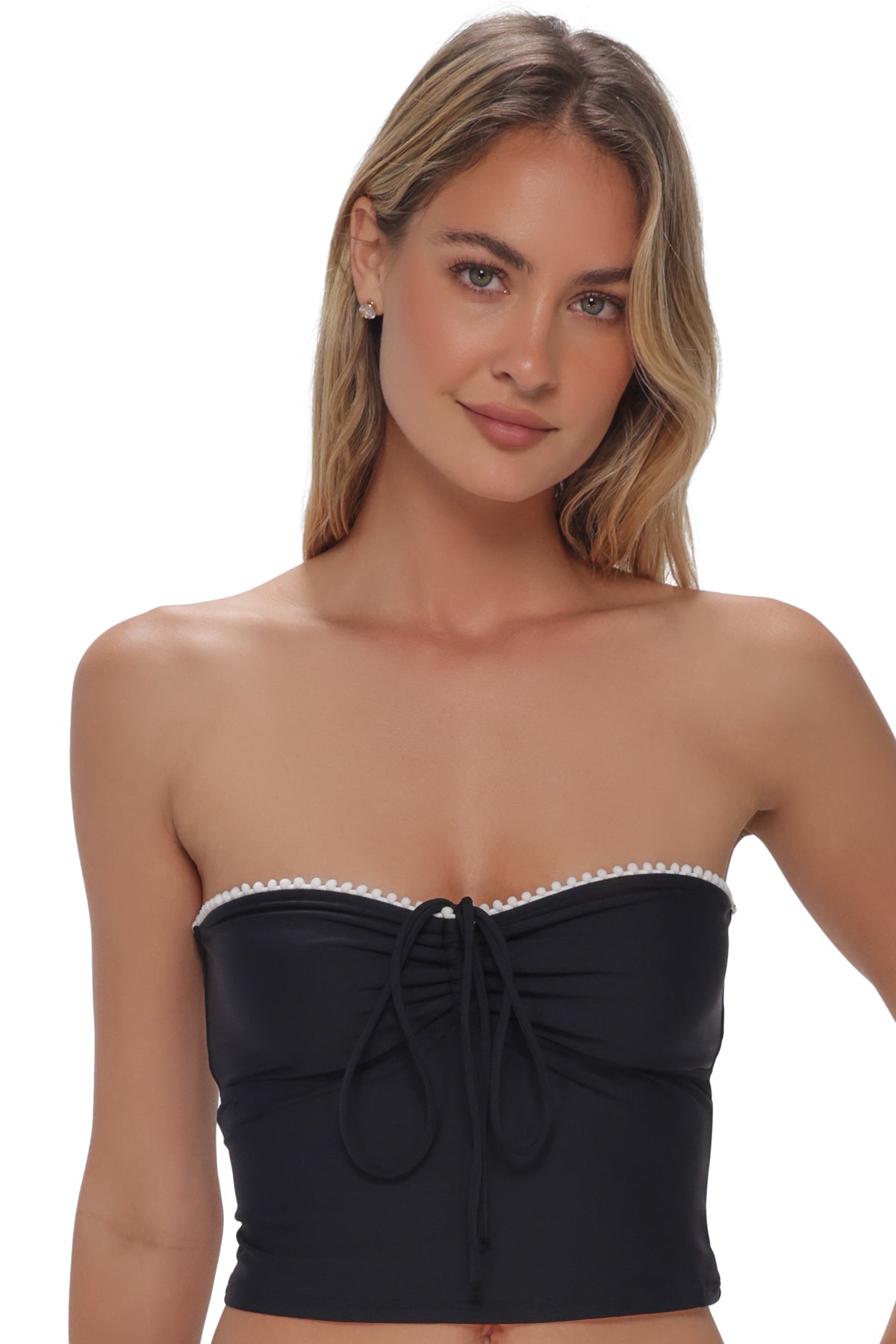 Swim Systems Black Pom Pom Dolly Crop Top