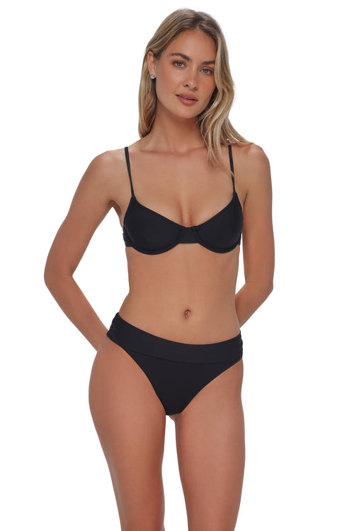 pose #2 of Jessica wearing Swim Systems Black Jolene Underwire Top
