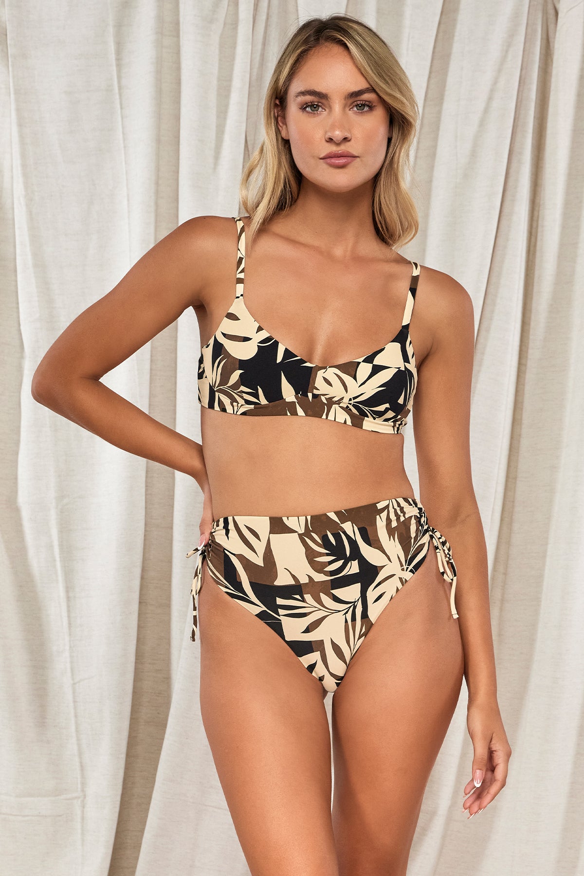 Front pose #2 of Jessica wearing Swim Systems Bay Club Annalee Underwire Top paired with matching Malia High Waist Bottom