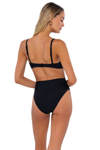 Back pose #1 of Jessica wearing Swim Systems Black Annalee Underwire Top with matching Tatum bikini bottom