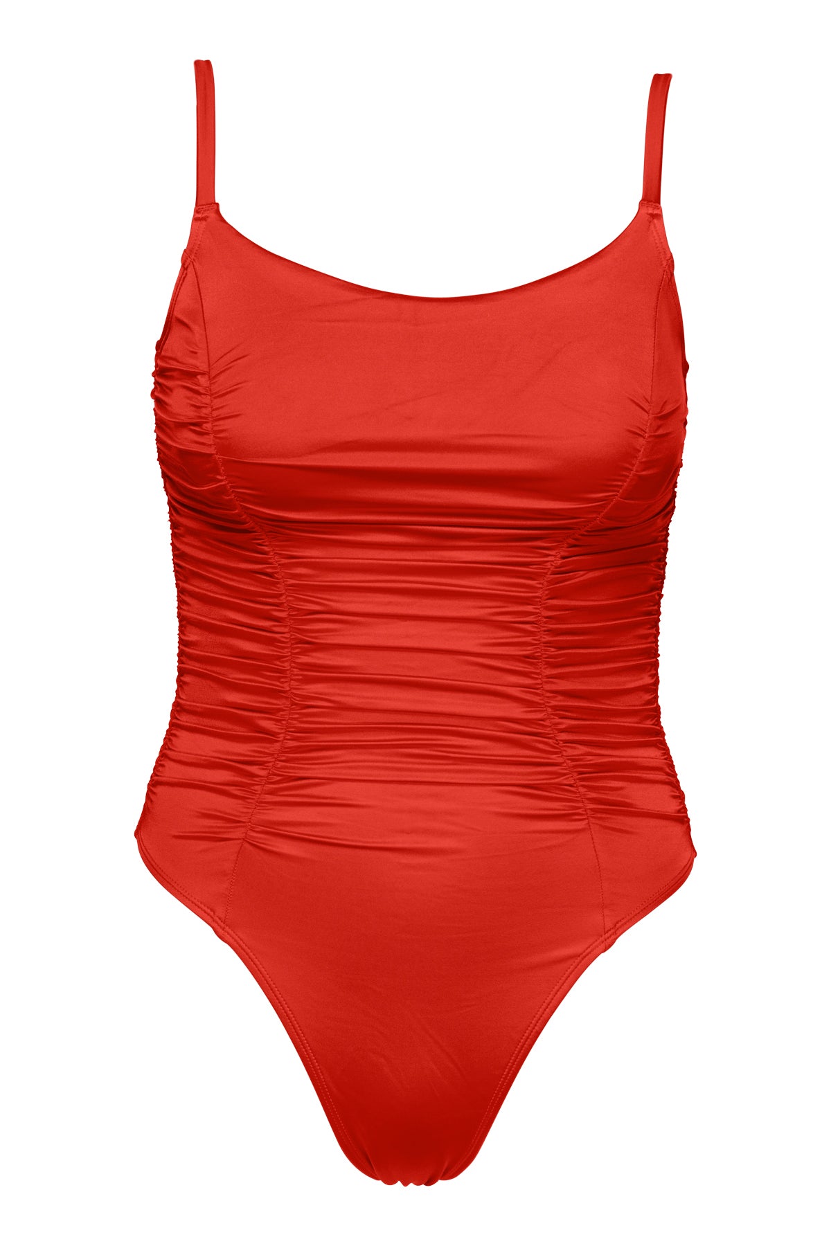 Front pose #1 of a floating garment shot featuring B Swim Setting Sun Red Tsunami One Piece