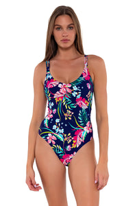 Front pose #1 of Daria wearing Sunsets Island Getaway Veronica One Piece
