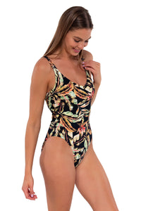 Side pose #1 of Daria wearing Sunsets Retro Retreat Veronica One Piece
