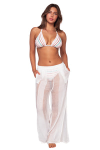 Front view of Swim Systems Holland Kali Triangle Top with Breezy Beach Pant swimsuit cover-up