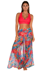 Front view of Sunsets Tiger Lily Breezy Beach Pant