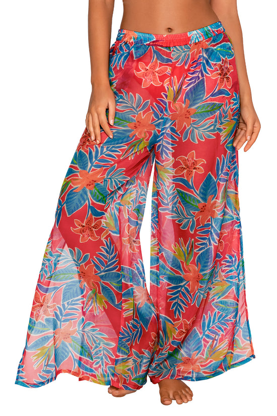 Front view of Sunsets Tiger Lily Breezy Beach Pant