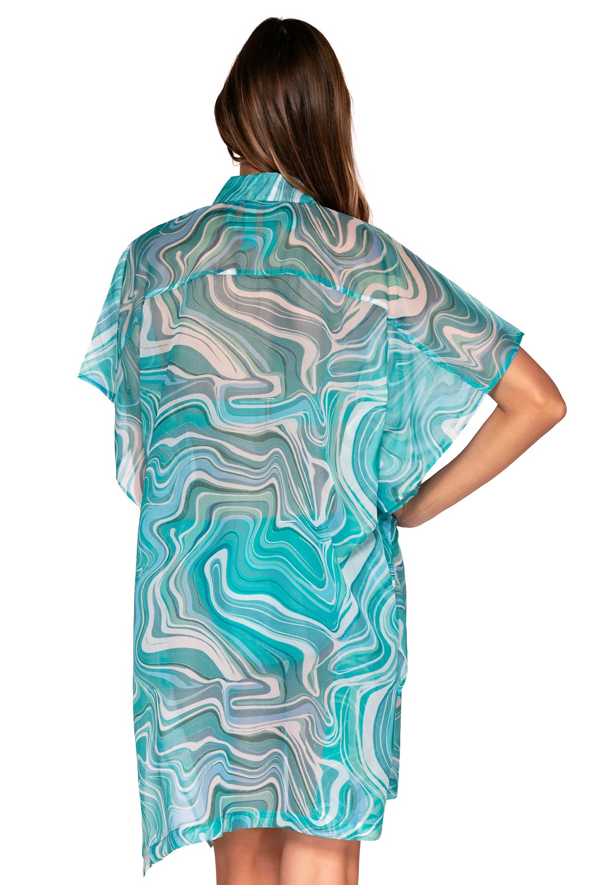 Back view of Sunsets Moon Tide Shore Thing Tunic