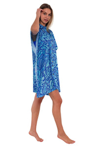 Side pose #1 of Daria wearing Sunsets Seaside Vista Shore Thing Tunic
