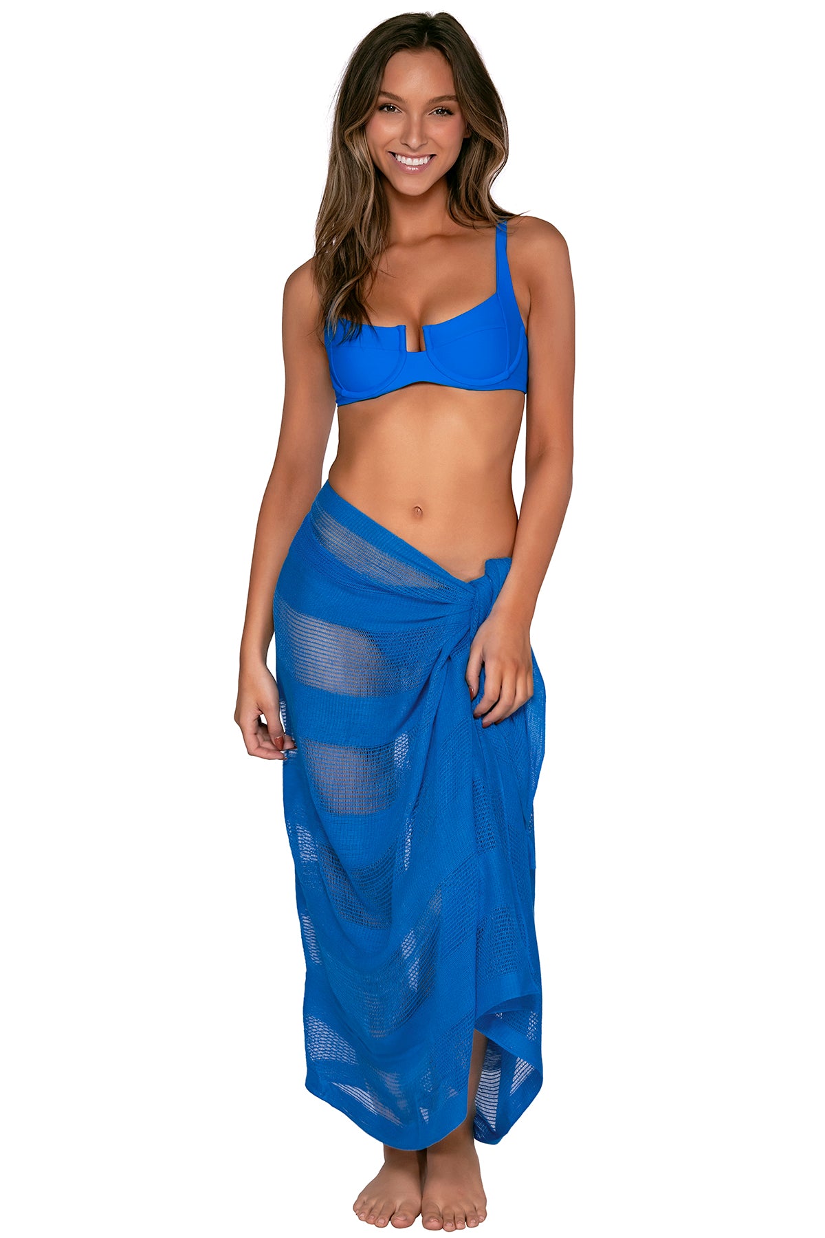 Front view of Sunsets Electric Blue Paradise Pareo