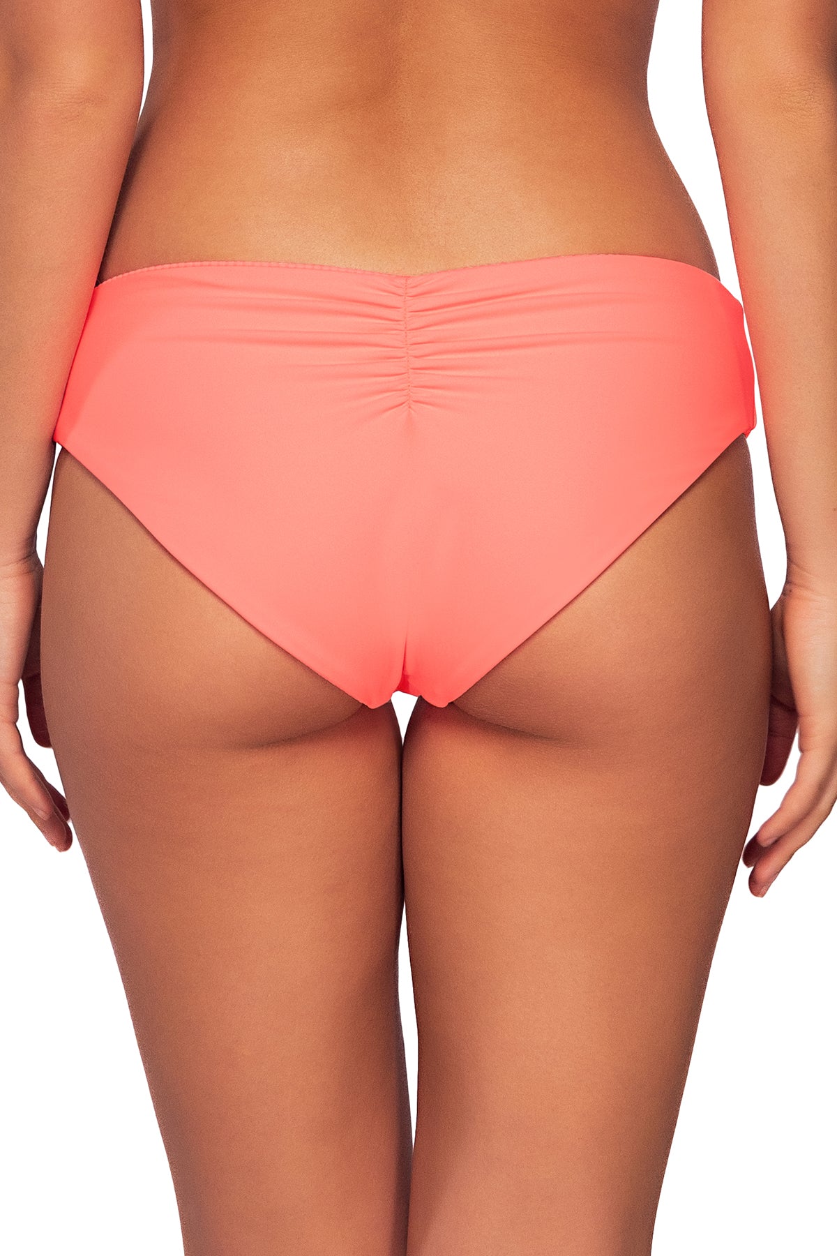 Back view of Sunsets Neon Coral Alana Hipster Bottom showing reversible wear