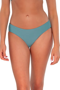 Front pose #1 of Daria wearing Sunsets Ocean Alana Reversible Hipster Bottom