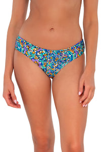 Front pose #1 of Daria wearing Sunsets Pansy Fields Alana Reversible Hipster Bottom