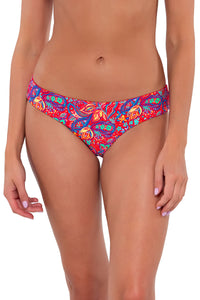 Front pose #1 of Daria wearing Sunsets Rue Paisley Alana Reversible Hipster Bottom