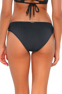 Back pose #1 of Daria wearing Sunsets Slate Seagrass Texture Collins Hipster Bottom