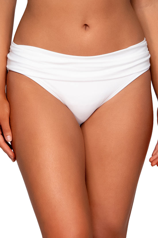 Front view of Sunsets White Lily Unforgettable Bottom swim hipster