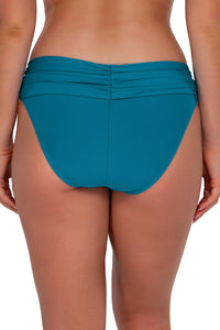 Back pose #1 of Taylor wearing Sunsets Avalon Teal Unforgettable Bottom