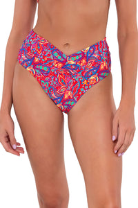 Front pose #1 of Daria wearing Sunsets Rue Paisley Summer Lovin' V-Front Bottom