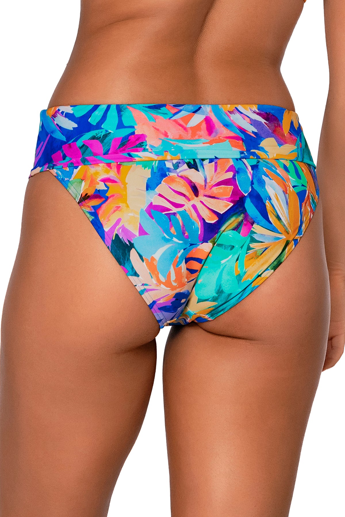 Back view of Sunsets Alegria Hannah High Waist bikini bottom showing folded waist