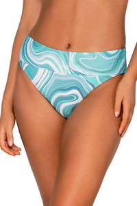 Front view of Sunsets Moon Tide Hannah High Waist Bottom showing folded waist