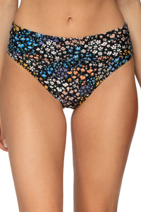 Front view of Sunsets Sunbloom Hannah High Waist Bottom showing folded waist