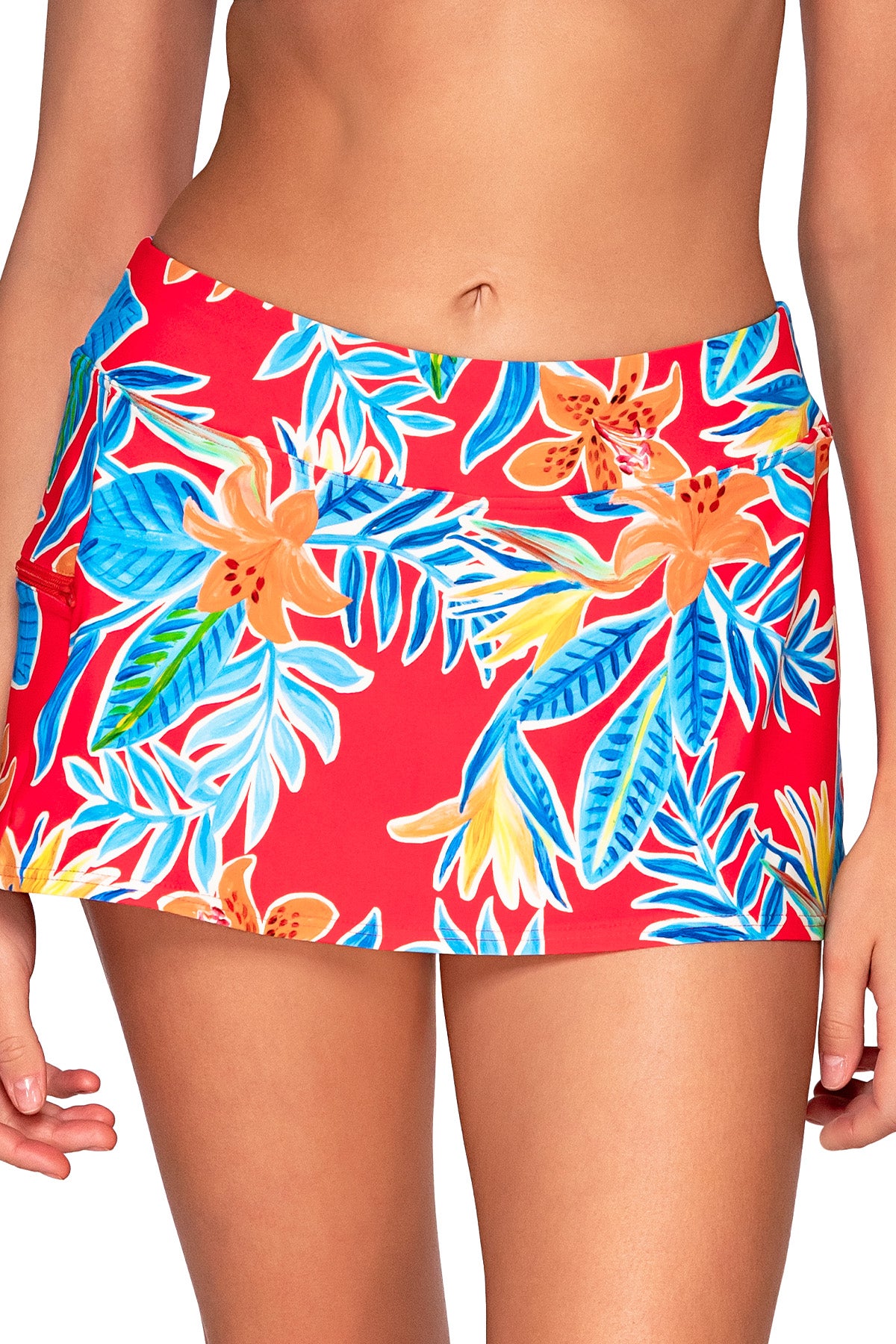 Front view of Sunsets Tiger Lily Sporty Swim Skirt